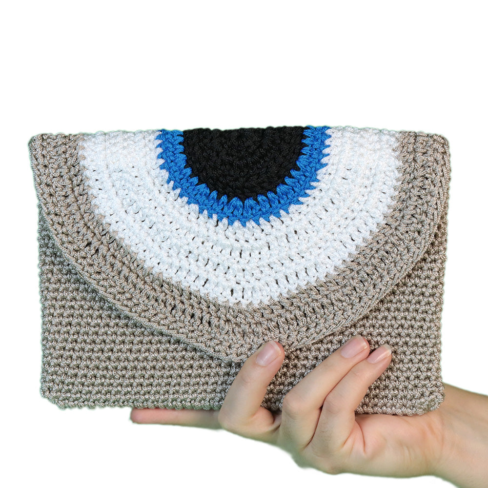 crochet evil eye clutch bag